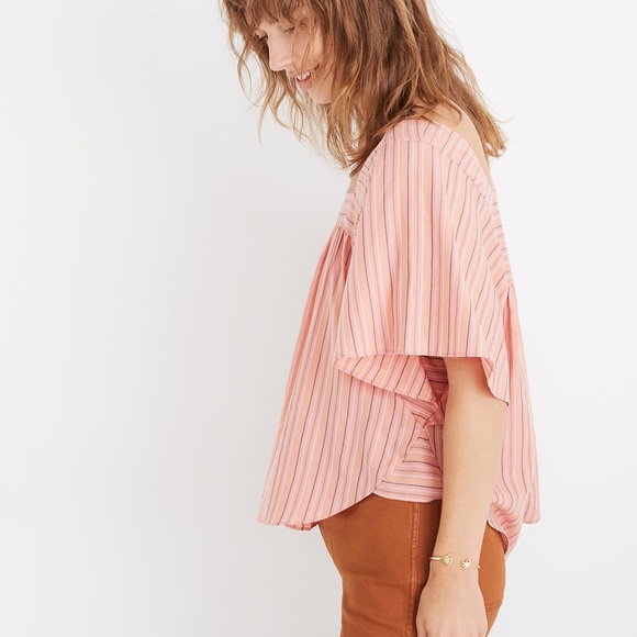 MADEWELL Butterfly Cotton Striped Lightweight Top in Slope Stripe, size XXS - Picture 13 of 14